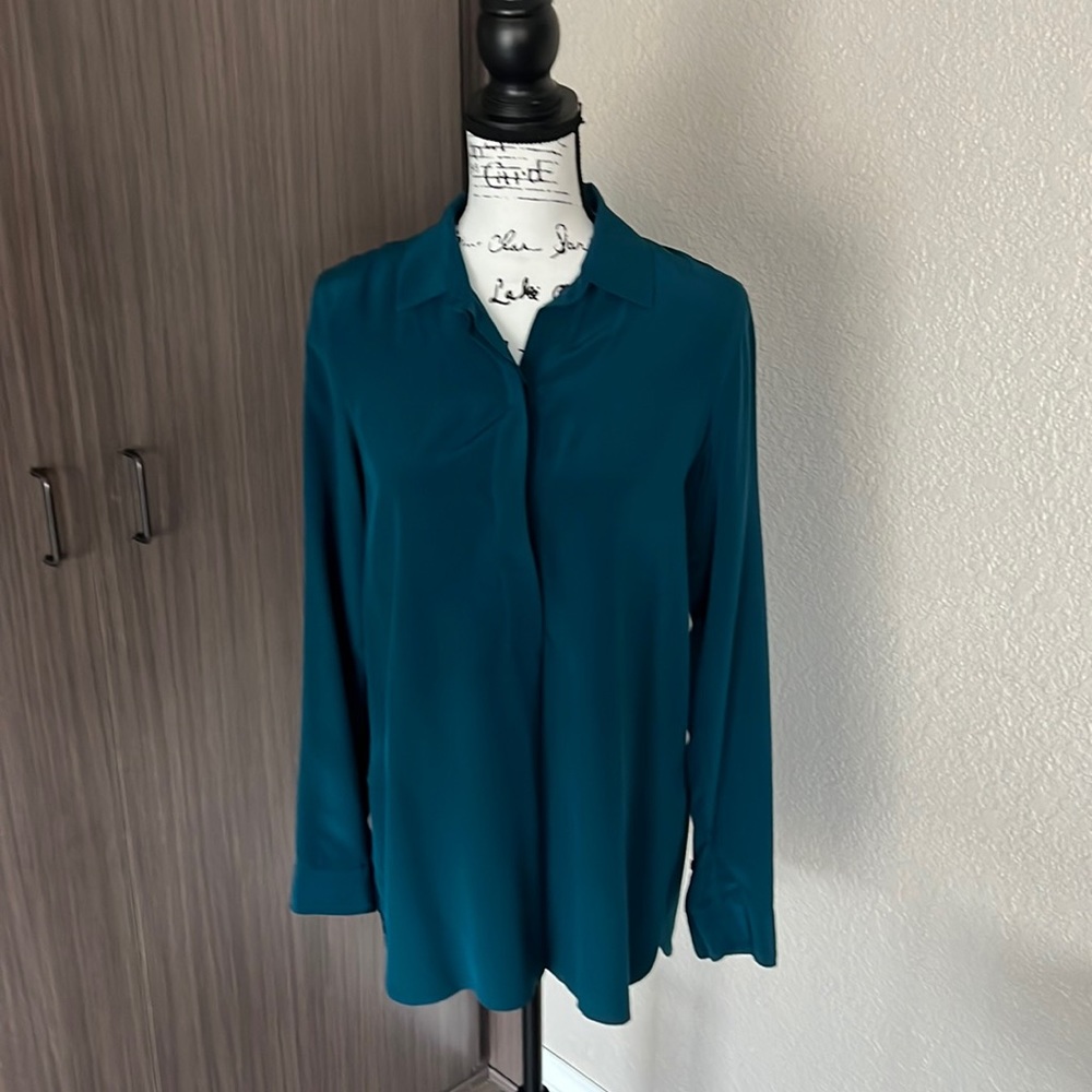 100% silk royal blue button up blouse.